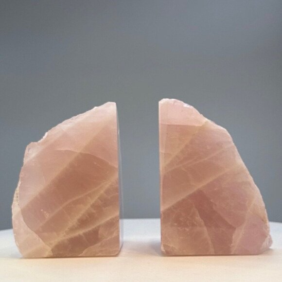 Pink Rose Quartz Crystal Bookends Natural Characteristics Unique Bookshelf (AH) - Picture 1 of 10